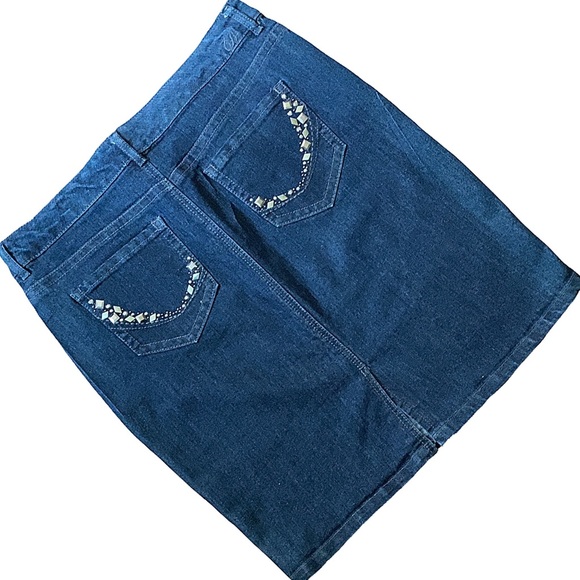 Denim Shirt, Dark Blue Midi Denim Skirt, Code Bleu Denim Skirt, Midi Denim Skirt - Picture 1 of 13